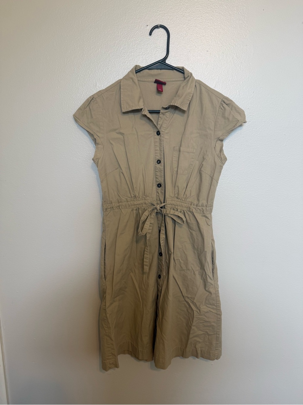 Merona Khaki Button-Front Shirt Dress with Tie Waist
